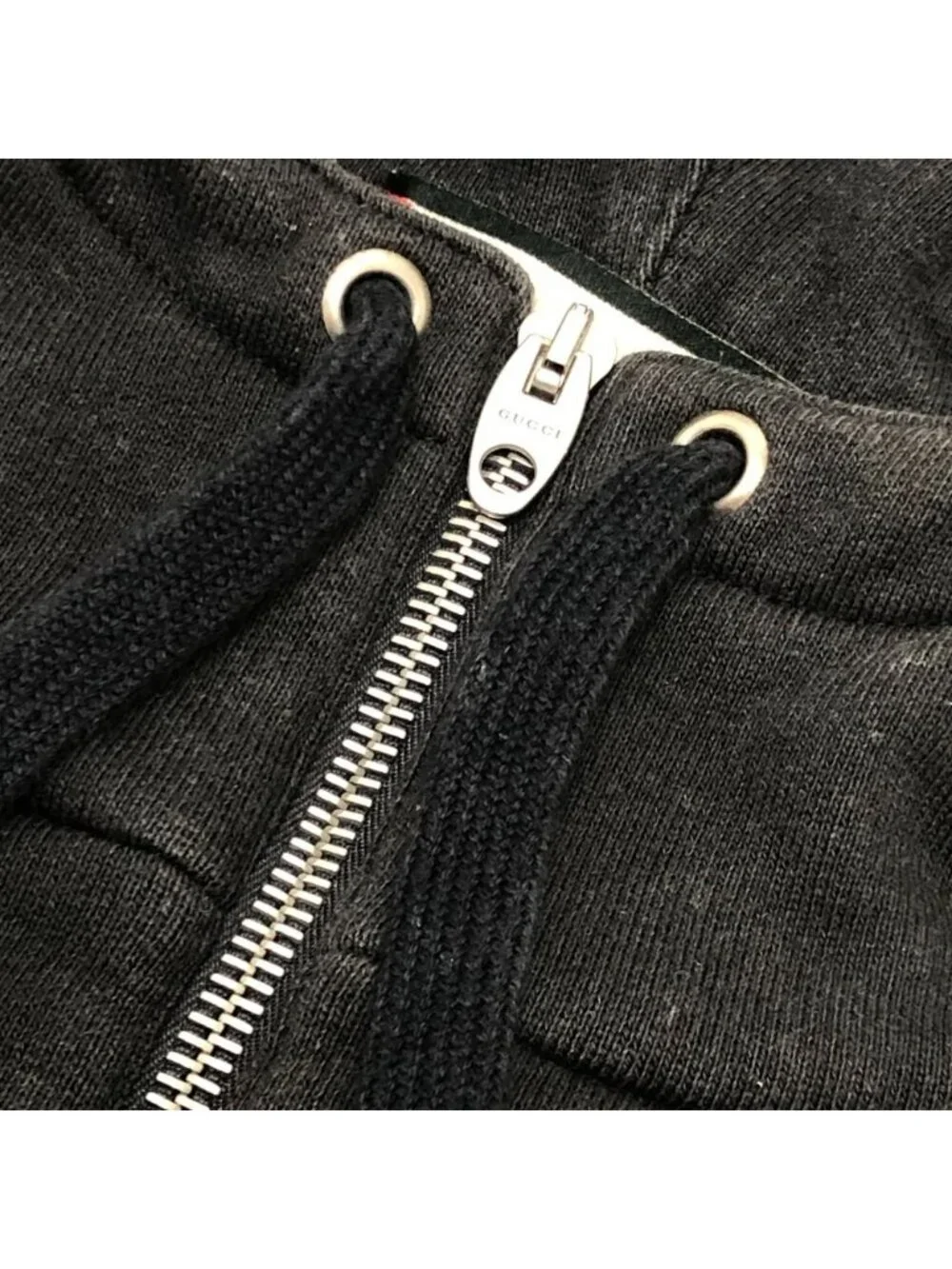 Gucci Hoodie Arm Logo Print Half Zip Cotton Black